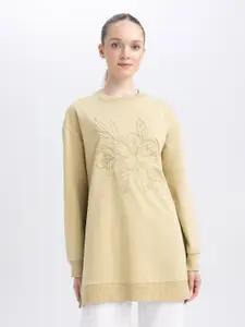DeFacto Embroidered Longline Cotton Sweatshirt