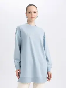 DeFacto Typography Printed Longline Pullover Sweatshirt