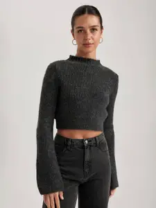 DeFacto Ribbed Mock Collar Crop Pullover Sweater