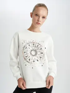 DeFacto Women Printed Pullover Sweatshirt