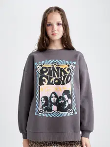 DeFacto Pink Floyd Printed Longline Pullover Sweatshirt