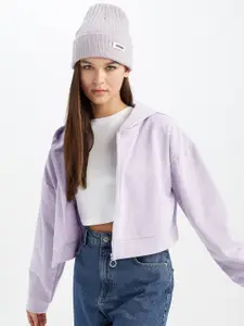 DeFacto Hooded Front-Open Crop Sweatshirt
