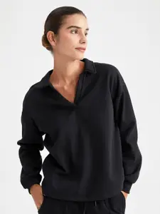 DeFacto Shirt Collar Straight Pullover Sweatshirt