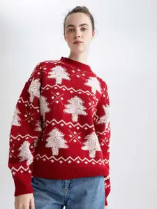 DeFacto Conversational Self Design Mock Collar Pullover Sweater