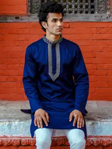 Be Desi Ethnic Motifs Embroidered Mandarin Collar Pure Cotton Kurta