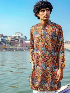 Be Desi Ethnic Motifs Printed Mandarin Collar Kurta