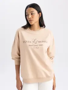 DeFacto Typography Printed Round Neck Long Sleeve Sweatshirt