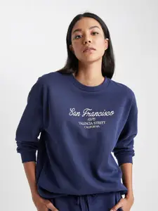 DeFacto Typography Printed Round Neck Long Sleeve Sweatshirt