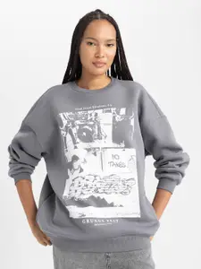 DeFacto Graphic Printed Ribbed Pullover Sweatshirt