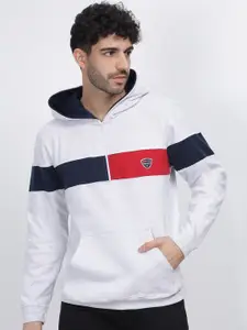 BULLMER Men White Colourblocked Hooded Sweatshirt