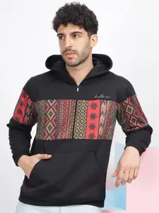 BULLMER Geometric Printed Hooded Fleece Sweatshirt
