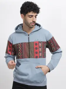 BULLMER Men Blue Printed Hooded Sweatshirt