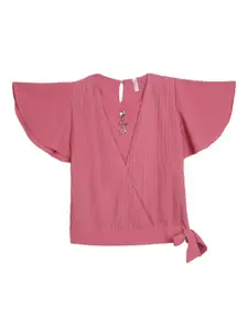V-Mart Girls V-Neck Flared Sleeves Cotton Top