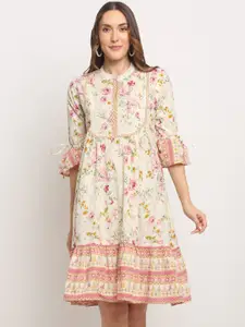 KALINI Floral Print Bell Sleeve Cotton Dress