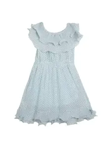 V-Mart Girls Polka Dot Printed Georgette Fit & Flare Dress