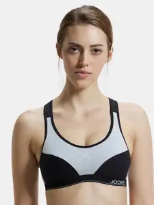 Jockey Colourblocked Full Coverage Lightly Padded Dry Fit Workout Bra With Anti Microbial