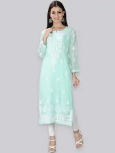Seva Chikan Paisley Embroidered Chikankari Straight Kurta With Slip