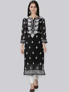 Seva Chikan Ethnic Motifs Embroidered Chikankari Georgette Straight Kurta With Slip