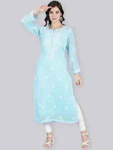 Seva Chikan Chikankari Embroidered Round Neck Long Sleeve Thread Work Kurta With Inner