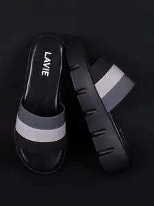 Lavie Black Colourblocked Flatform Sandals