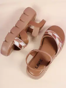 Lavie Camel Brown Embellished Flatform Sandals
