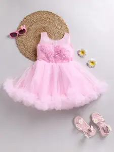 BAESD Girls Floral Self Design Tulle Net Fit & Flare Dress