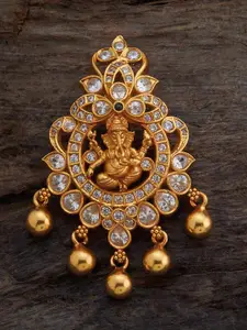 Kushal's Fashion Jewellery 92.5 Pure Silver Gold-plated Stone-studded Temple Pendant