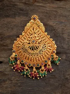 Kushal's Fashion Jewellery 92.5 Pure Silver Gold-Plated Stone-Studded Temple Pendant