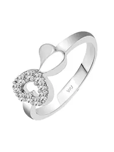 Vighnaharta Rhodium-Plated Valentine Day Kissing Heart Cubic Zirconia-Studded Finger Ring