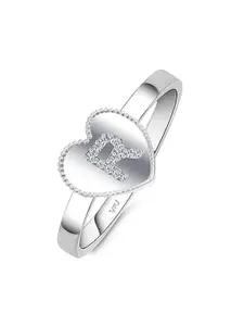 Vighnaharta Rhodium-Plated Cubic Zirconia Heart-Shaped With Initial R Finger Ring