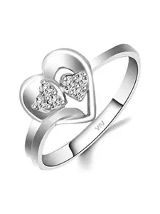 Vighnaharta Rhodium-Plated CZ-Stone Studded Heart-Shaped Finger Ring