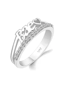 Vighnaharta Rhodium-Plated Cubic Zirconia-Stone Studded Bae & Heart-Shaped Finger Ring