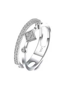 Vighnaharta Rhodium-Plated Cubic Zirconia-Stone Studded Heart-Shaped Finger Ring