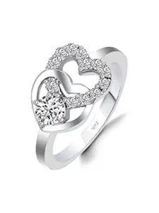 Vighnaharta Rhodium-Plated CZ Studded Heart Shaped Finger Ring