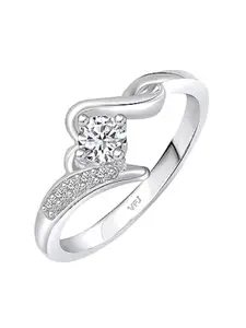 Vighnaharta Rhodium-Plated CZ-Stone Studded Solitaire Finger Ring
