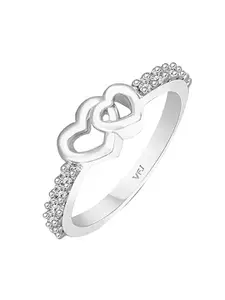 Vighnaharta Rhodium-Plated CZ-Stone Studded Heart-Shaped Finger Ring