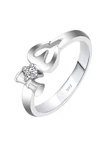 Vighnaharta Rhodium-Plated Cubic Zirconia-Stone Studded Trishul-Shaped Finger Ring