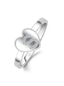 Vighnaharta Rhodium-Plated CZ-Stone Studded Heart-Shaped & 'S' Letter Finger Ring