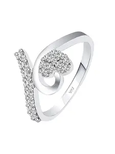 Vighnaharta Rhodium-Plated Cubic Zirconia-Stone Studded Curve Heart-Shaped Finger Ring