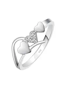 Vighnaharta Rhodium-Plated CZ-Stone Studded Heart-Shaped Finger Ring