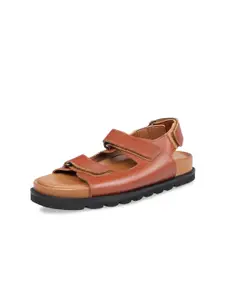 Hidesign Leather Open Toe Flats With Backstrap