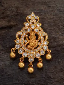 Kushal's Fashion Jewellery 92.5 Pure Silver Gold-plated Stone-studded Temple Pendant