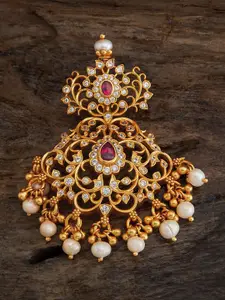 Kushal's Fashion Jewellery 92.5 Pure Silver Gold-Plated Stone-Studded Temple Pendant