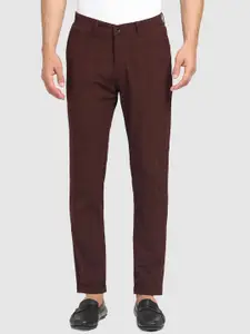 Blackberrys Men Red Checked Skinny Fit Low-Rise Trousers