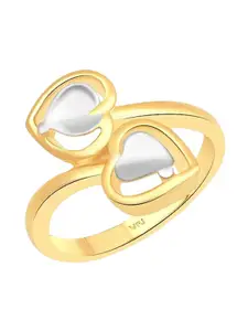 Vighnaharta Rhodium-Plated CZ-Stone Studded Double Heart-Shaped Finger Ring