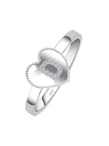 Vighnaharta Rhodium-Plated CZ Studded Heart Shaped Finger Ring