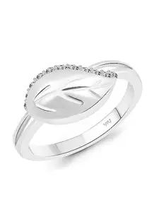 Vighnaharta Rhodium-Plated Cubic Zirconia Studded Traditional Leaf Finger Ring