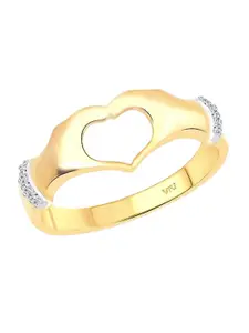 Vighnaharta Gold-Plated CZ-Stone Studded Heart-Shaped Finger Ring