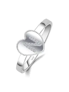 Vighnaharta Rhodium-Plated CZ-Stone Studded N Letter Heart-Shaped Finger Ring