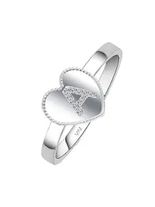 Vighnaharta Rhodium-Plated CZ-Stone Studded 'A' Letter Heart-Shaped Finger Ring